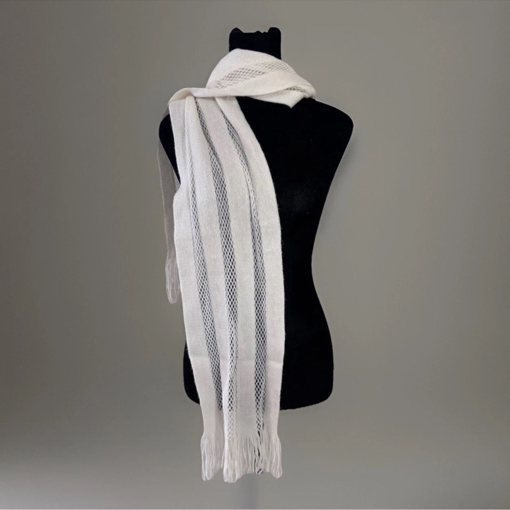 Echo Womens Scarf Ivory Knit Long Classic Boho Fringe Church Fall Winter Party
